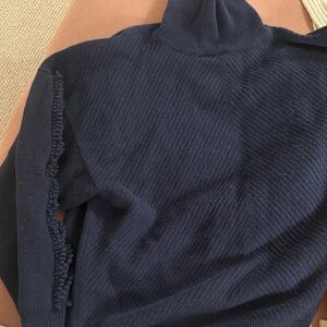 100% Cashmere Navy Turtleneck Sweater with Pom Pom Detail